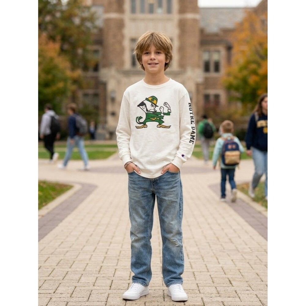 Champion Notre Dame Fighting Irish Shirt Youth Large White Long Sleeve Mascot YL